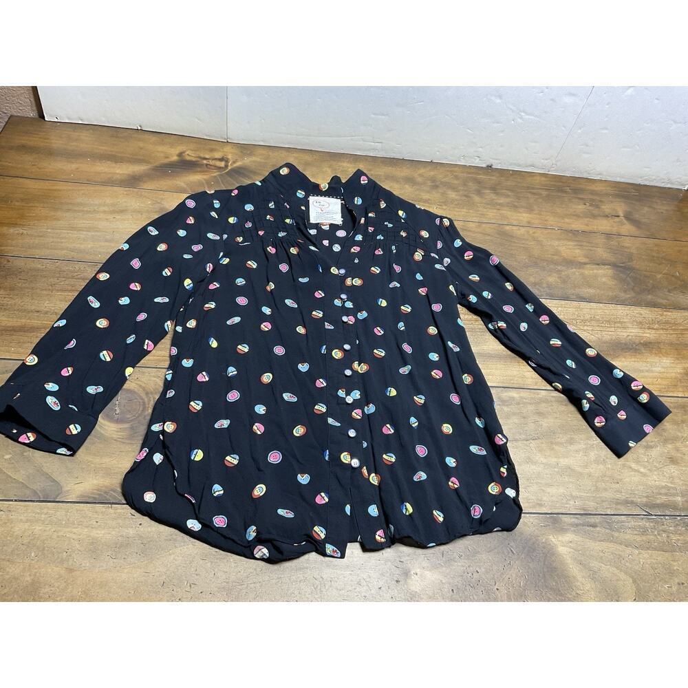 13 of 52 Conversations by Anthropologie Black Button Down Blouse Size 2